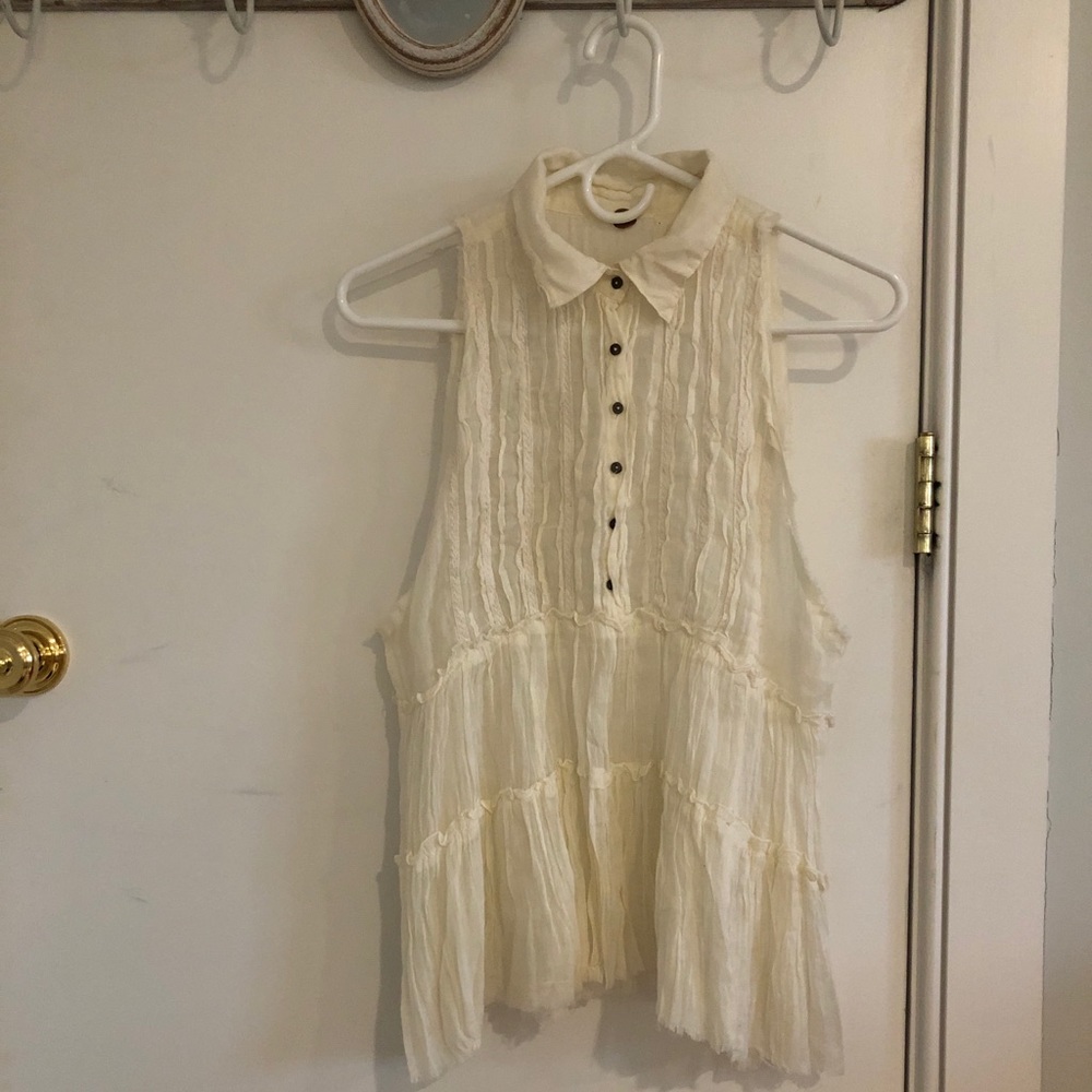 Free People Off-White Linen Modern Polo (xs)